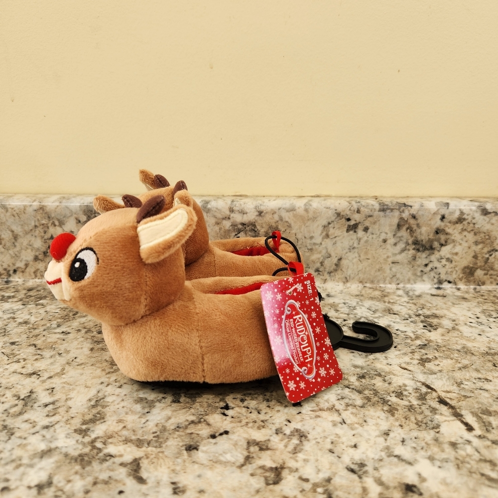 NWT Rudolph the Red Nosed Reindeer Kids Baby Slippers House Shoes Christmas Sz 1 - Picture 2 of 10